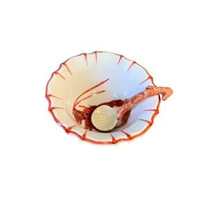 Hand Painted Lobster Dipping Bowl Ceramic Made in Italy Shell Dipper Spoon